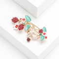 Enamel Squirrel Grape Vine Brooch Red Berries Leaves view 2
