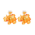 Colorful Fabric Flower Green Bead Dangle Stud Earrings view 5