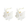 Frosted White Acrylic Flower Drop Earrings Gold Hook view 5