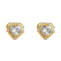 Gold Lace Heart Clear Zircon Stud And Clip Earrings view 5