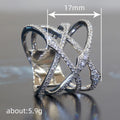Silver-Tone Open Crisscross Statement Ring with Clear Stone Details view 4