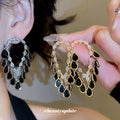 Black Teardrop Beaded Chandelier Earrings in Two Metal Tones view 2