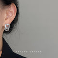 Interlocked Double Oval Baguette CZ Stud Earrings Two Tones view 4