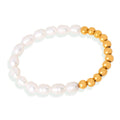 Gold Round Bead White Baroque Pearl Stretch Bracelet Beaded view 5