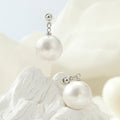 White Pearl Look Ball Silver Tone Dangle Stud Earrings view 6