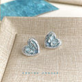 Silver Heart Blue Butterfly Enamel Stud Earrings Ornate Edge view 3