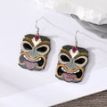 Silver Tone Printed Acrylic Large Face Mask Hook Earrings in Four Colors view 7