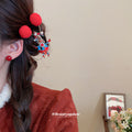 Gold Red Blue Enamel Koi Fish Clip with Red Pom Poms view 3