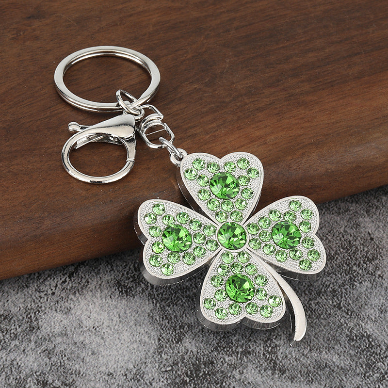 Four Leaf Clover Rhinestone Keychain Metal Bag Charm DIY Accessory