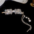 Silver Rhinestone Square Filigree Pearl Tassel Hair Barrette view 6
