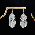 Twenty Silver Tone Ethnic Feather Fringe Hook Earrings view 9