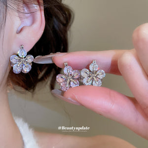 Crystal Flower Double Sided Earrings in White Purple and Pink