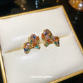 Gold Multicolor Crystal Horse Stud Earrings Statement Jewelry view 4