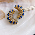 Blue Enamel Flower And Fan Shape Crystal Accent Earrings view 7