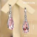 Pink Teardrop Crystal Long Drop Earrings in Silver Tone view 5