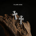 Silver Mini Crystal Cross Stud Earrings Clear CZ Pair view 1
