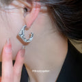 Silver Tone Crystal Open C Stud Earrings with Pointed Ends view 3