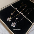 Butterfly and Pearl Station Necklace in Silver and Gold view 2