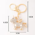 Rhinestone Winged Unicorn Keychain Gold Clasp Blue White view 3