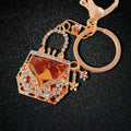 Crystal Evening Handbag Keychain with Large Amber Tone Center Stone view 4