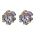 Enamel Camellia Flower Pearl Stud Earrings Two Colors view 5