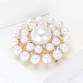Round Faux Pearl Flower Brooch in Silver and Gold Tones view 3