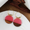Round Wood and Resin Hoop Drop Earrings in Five Colors view 6