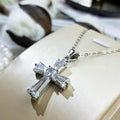 Baguette Clear Stone Cross Pendant Necklace In Silver Tone view 2