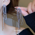 Purple Crystal Layered Tassel Drop Statement Earrings view 4
