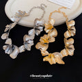 Textured Leaf Collar Necklaces in Gold and Silver Tones view 4