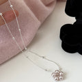 Silver Tone Beaded Necklace with Small Floral Cluster Pendant view 4
