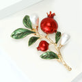 Gold Red Enamel Pomegranate Branch Brooch Pearl Accents view 3