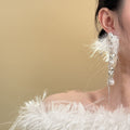 Silver Tone Feather Crystal Chain Statement Earrings view 3