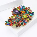 Antique Gold Multicolor Crystal Leaf Rhinestone Brooch view 3