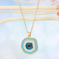 Gold Tone Layered Enamel Evil Eye Pendant Necklaces in Five Colors view 5