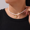 Freshwater Pearl Necklace Gold Shell Disc Pendant Titanium view 3