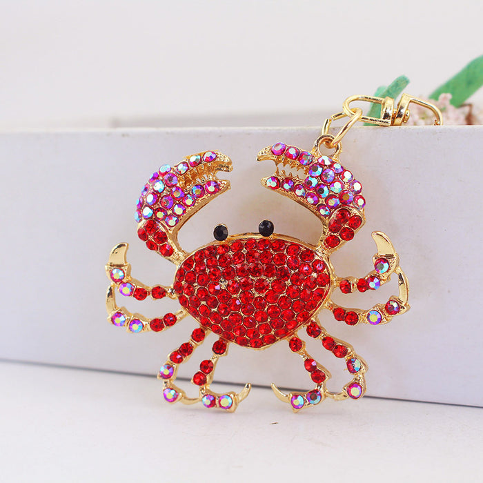 Colorful Rhinestone Crab Animal Keychain for Car Keys and Handbags