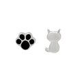Silver Cat and Black Paw Print Mismatched Stud Earrings view 5