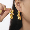 Gold Polished Stacked Triple Teardrop Drop Stud Earrings view 1