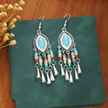 Red Blue and Multicolor Beaded Teardrop Tassel Earrings view 4