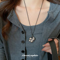 Black Cord Cluster Metal Ball Pendant Necklace Silver view 4