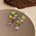 Pearl Look Top Multicolor Flower Bead Cascade Earrings view 3