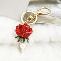 Rhinestone Rose Keychain Metal Pearl Drop Flower Bag Charm view 6