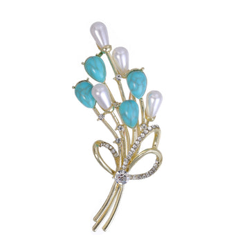 Floral Bouquet Pearl Look Metal Brooch Pin 7.2 x 3 cm