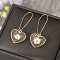 Gold Tone Clear Resin Pressed Flower Heart Hook Earrings view 6