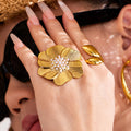 Flower Pearl Cluster Rings and Teardrop Open Rings Gold Steel view 2