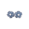 Beaded Pearl Center Flower Stud Earrings in White and Blue view 5