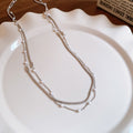 Silver Double Layer Snake Chain Pearl Station Necklace view 6