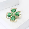 Gold Green Cat Eye Four Leaf Clover Crystal Brooch view 3