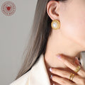 Openwork Circle Faux Pearl Pendant Necklace Stud Earrings view 4